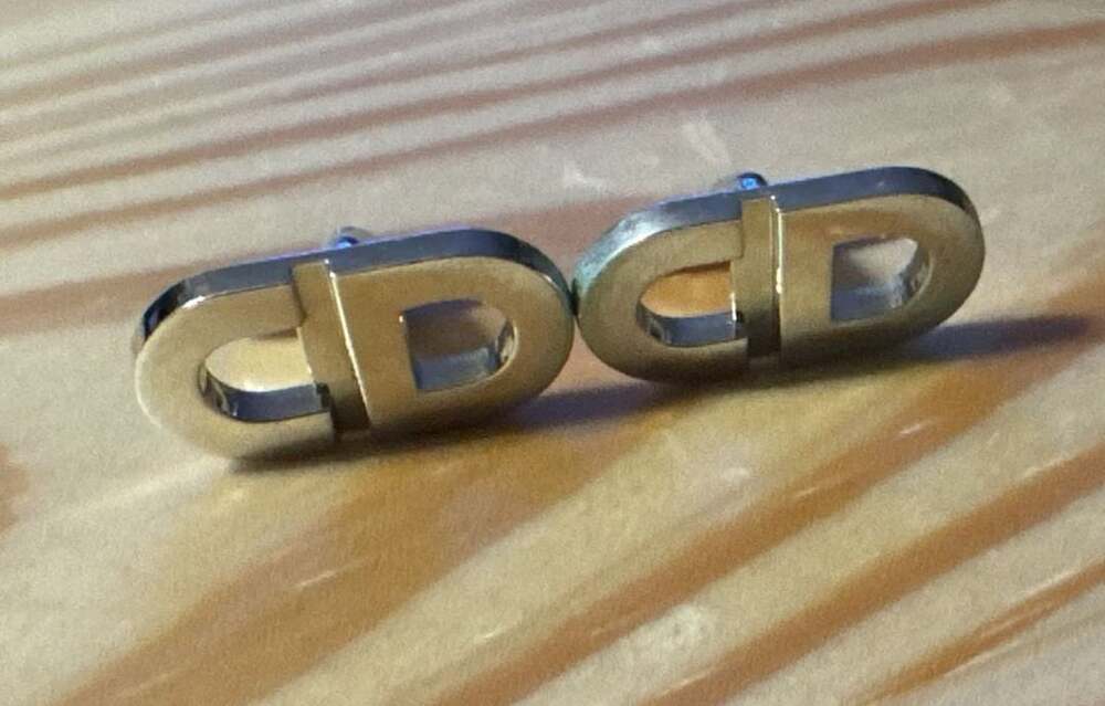 Christian Dior CD Logo Cufflinks Silver Tone Metal Vintage Germany